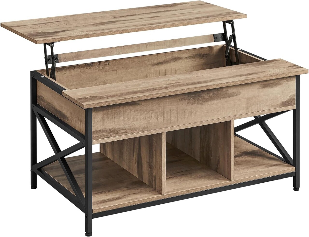 Masuta de cafea cu blat rabatabil Vasagle Lift-Top, 100 x 60 x 48-62 cm, PAL/otel, maro rustic/negru - imagine 7